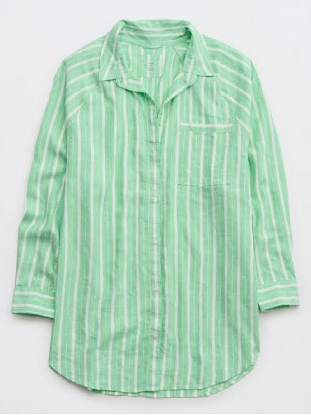 Aerie Green White Striped Linen Blend Button Down Shirt Size XXS Women